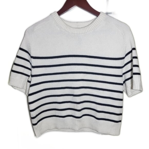 ❤️ 3 for $35 Abercrombie & Fitch Madeline crew Striped Sweater Tee XS oversized - Picture 1 of 7